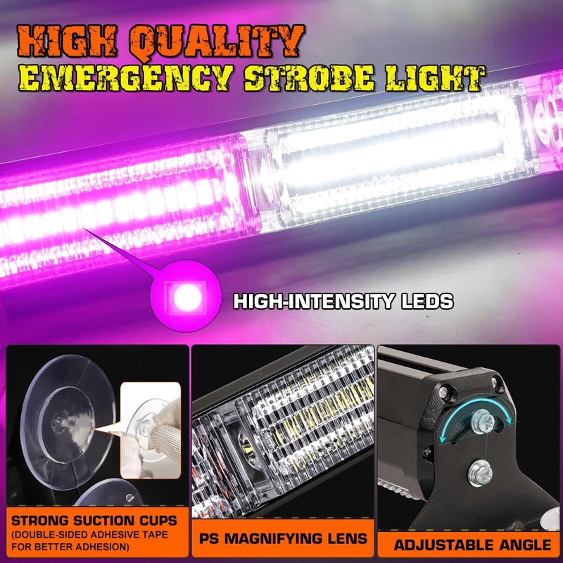 LRTER 2x17.7 Emergency Flashing Warning Strobe Lights Bar w/Digital Display Controller 20 Flash Patterns Interior Safety LED Traffic Advisor Strobe Light for Trucks Vehicles (Purple/White) - Image 3